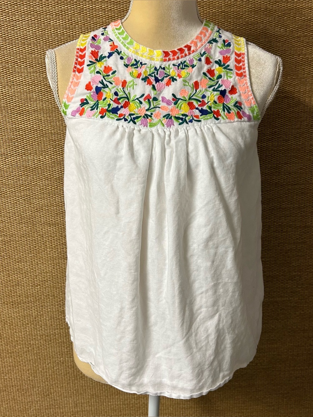 J.Crew Top Womens 00 White Multicolor Embroidery